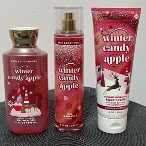 BBW Winter Candy Apple Lotion, Body Wash, Fragrance Mist set of 3 NWT